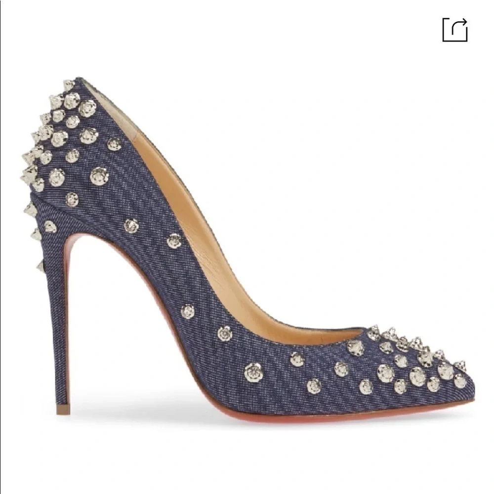 Louboutin Aimantaclou Studded Blue Denim Pumps Heels Size 39